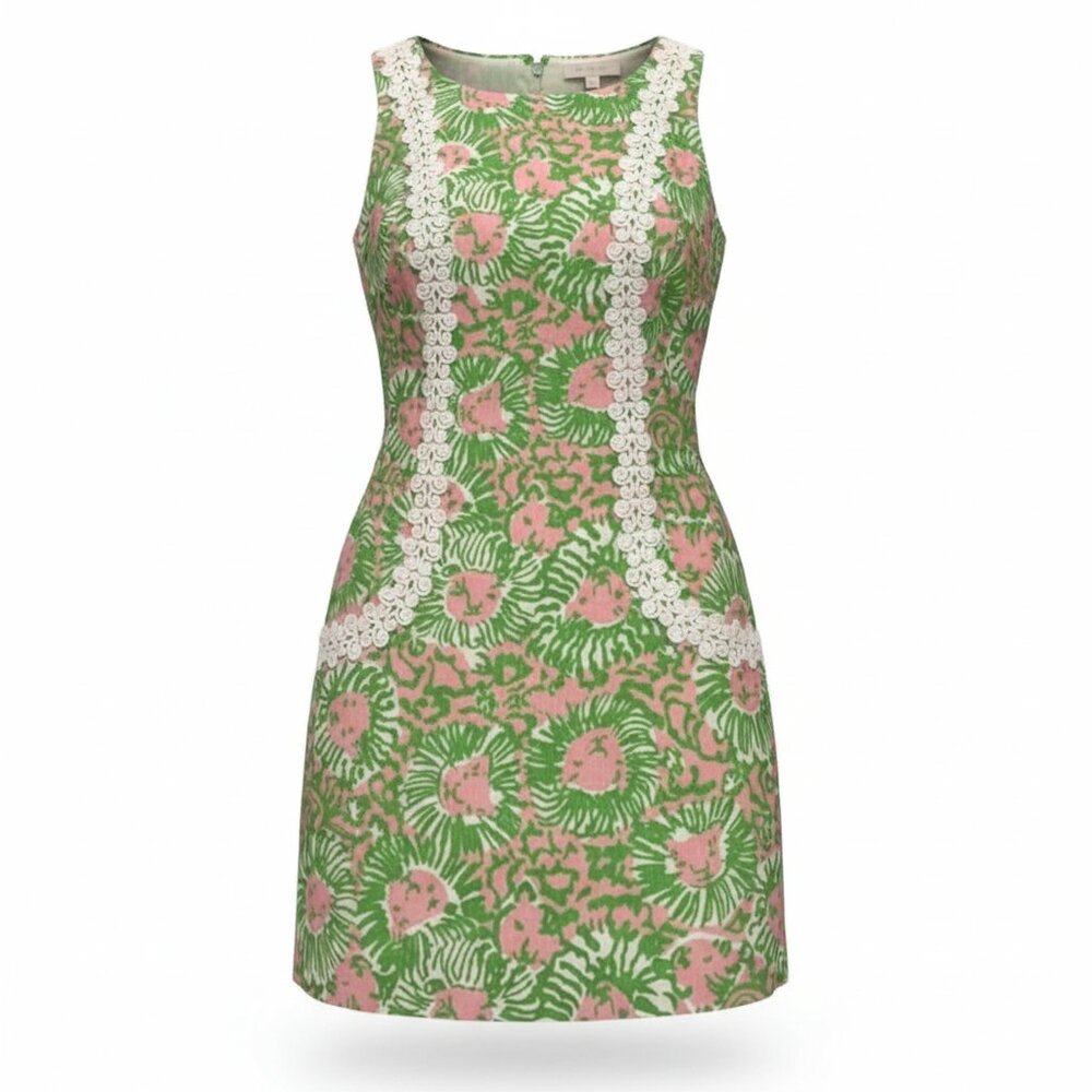 Lilly Pulitzer Liz Shift Dress – Sunnyside Lions (Green & Pink) – Size 0